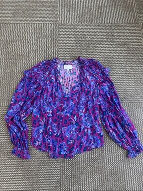 Gilner Farrar Cleo Purple Sponge Floral Blouse, size S